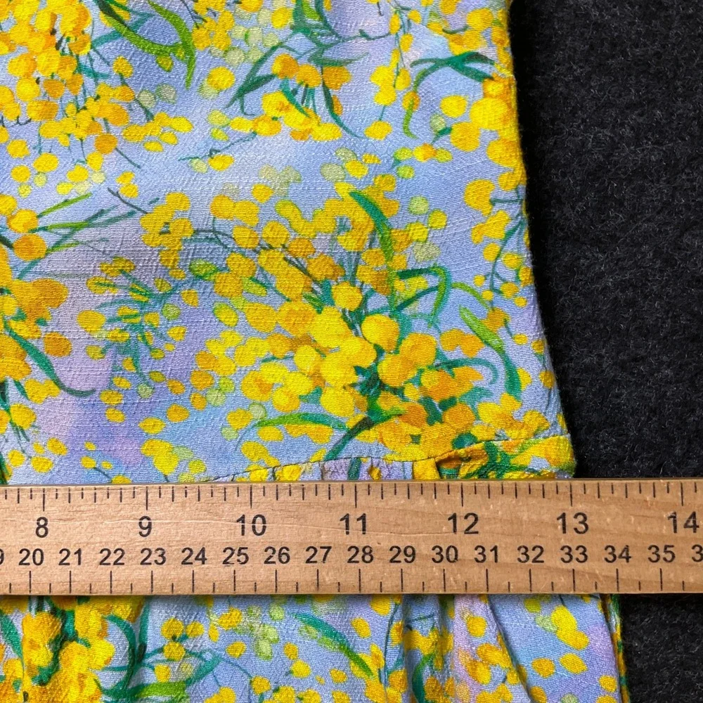 & Other Stories Midi Dress Womens 2 Blue Yellow Floral Boho Classic V-Neck
